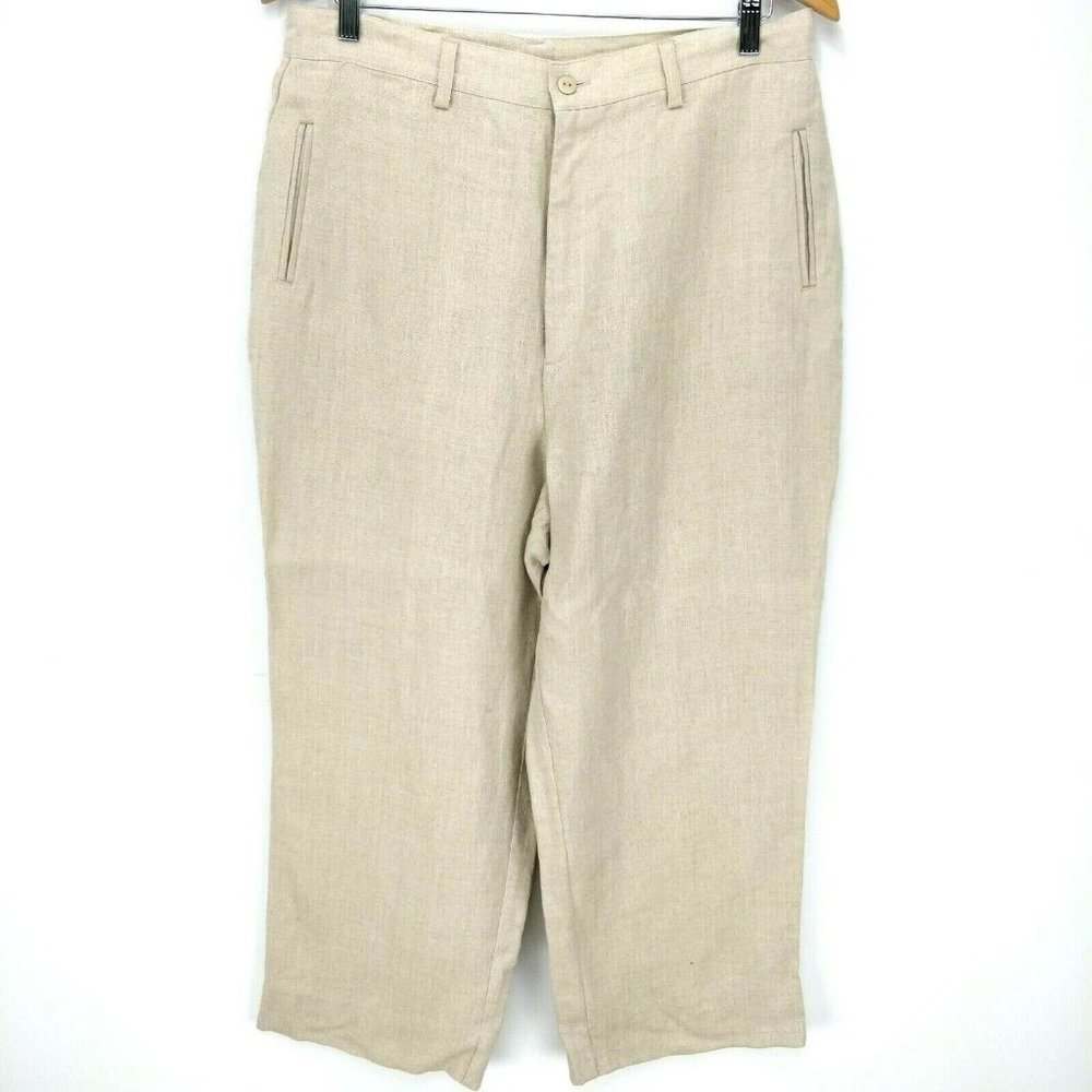 Relativity Size 14 100% Linen Beige Wide Leg Pockets Lagenlook Cropped Pants